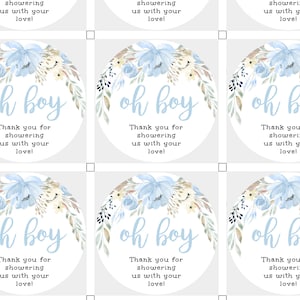 Oh Boy Blue Floral Thank You Sticker Label Template for Boy Baby Shower, Personalized Favor Tag, Printable Favor Labels, DIY Tag 2" BSBF