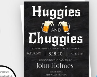 Huggies and Chuggies, Beer and Diaper Party Shower Invitation Template, Beer Baby Shower, Dad Shower, Couples Shower, Self Edit Invitation