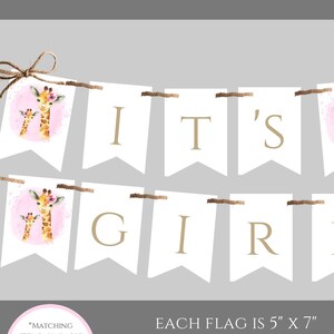 Giraffe Baby Shower Banner Template for Girl, Pink + Gold Giraffe Baby Shower Decor, Printable It&#39;s A Girl Garland, Editable Shower, SPG