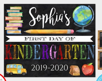 Girls First Day Of Kindergarten Back To School Chalkboard Sign, First Day of School Sign, 1st Day Of School Sign, Printable Photo Prop, BTSS