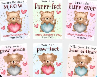 Cats + Dogs Valentines Day Card Template, Printable Cat Valentines Cards for Kids Classroom, Editable Dog Valentine Card for School