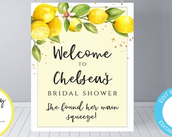 She Found Her Main Squeeze Lemon Welcome Sign Template for Bridal Shower, Citrus Bridal Shower, Printable Welcome Poster, Editable Sign, LWS