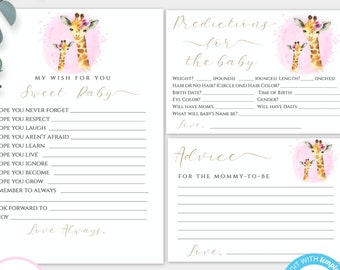 Pink Giraffe Baby Shower Keepsakes, Wishes For Baby Advice For Mommy Predictions For Baby Baby Girl Keepsake Cards Giraffe Baby Shower SPG