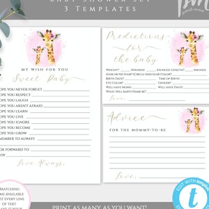 Pink Giraffe Baby Shower Keepsakes, Wishes For Baby Advice For Mommy Predictions For Baby Baby Girl Keepsake Cards Giraffe Baby Shower SPG