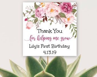 Boho Pink Floral Thank You For Helping Me Grow Sign Template, Thank You Gift Tag, Thank You Tag, Gift For Teacher, Favor Gift for Birthday