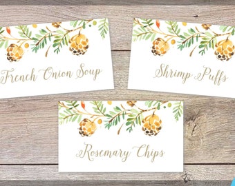 Fall Party Decor, Printable Tent Fold Food Label Card Template, Fall Wedding, Rustic Decor, Fall Baby Shower Thanksgiving Friendsgiving BSPC