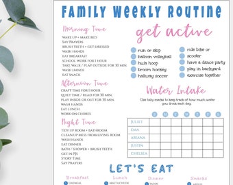 Family Weekly Routine Template, Editable Weekly Planner Printable Daily Planner Homeschool Planner for Kids Customizable Schedule Task Chart