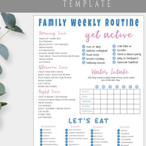 Family Weekly Routine Template, Editable Weekly Planner Printable Daily Planner Homeschool Planner for Kids Customizable Schedule Task Chart