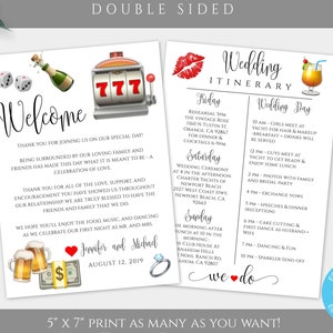 Vegas Wedding Itinerary Template Download, Printable Wedding Itinerary, DIY Editable Welcome Note & Wedding Timeline, Destination Wedding