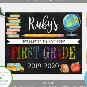 First Day of First Grade, Back to School Chalkboard Sign, First Day of ...