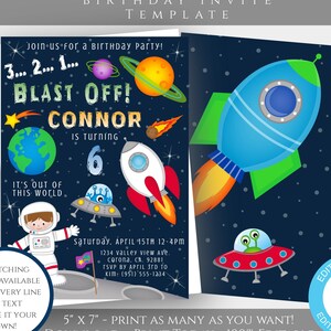Space  Birthday Invitation Template, Astronaut Birthday, Outer Space Party Invite, Rocket Theme Invitation, Printable Invitation, Editable