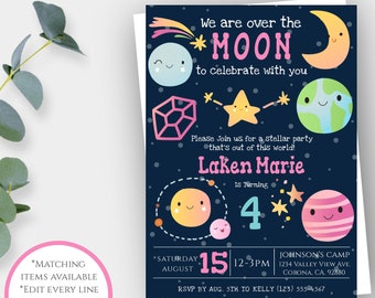 Space Birthday Invitation Template, Space Birthday, Planet Party, Over the Moon Birthday Invite, Stellar Birthday Invite, Out of This World