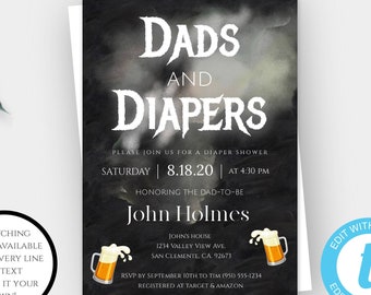 Dad's and Diapers, Beer and Diaper Party Shower Invitation Template, Beer Baby Shower, Dad Shower, Couples Shower, Self Edit Invitation