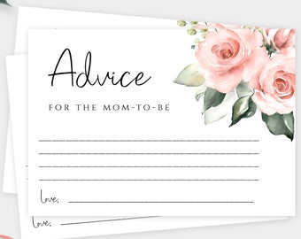 Pink Floral Baby Shower Advice Card Template for Girl Baby Shower, Baby Shower Keepsake, Advice for Mom To Be, Advice for Parents, BSBPF