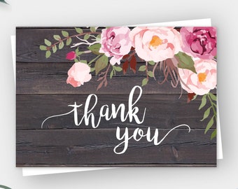 Rustic Floral Thank You Card Template, Printable Wedding Thank You Cards, Editable Thank You Cards, Instant Download, Editable Card, WBRF