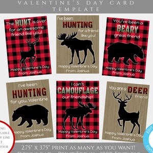 Hunter Valentine Card Template, Deer Valentines Cards for Kids ...