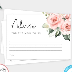 Pink Floral Baby Shower Advice Card Template for Girl Baby Shower, Baby Shower Keepsake, Advice for Mom To Be, Advice for Parents, BSBPF