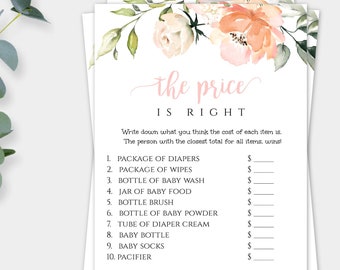 The Price is Right Baby Shower Game Template, Printable Game, Baby Price is Right, Girl Baby Shower Activity, Editable Peach Shower, BSP2