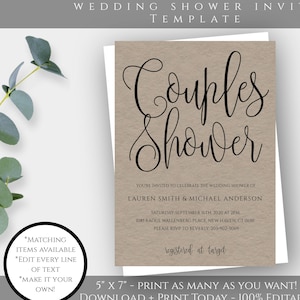 Rustic Couple's Wedding Shower Invitation Template, DIY Edit Print Script Shower Invite, 5x7 Template Instant Download, WSS image 1