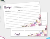 Purple Floral Recipe Card Template, Bridal Shower Recipe Card, Printable Recipe Card, Instant Download, Shower Recipe Card, WSB4