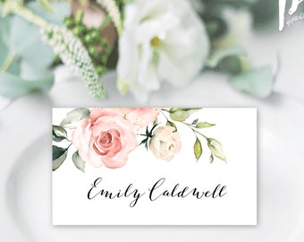 Blush Pink Floral Place Card Template for Baby Shower, Bridal Shower, Birthday, Wedding Place Cards, Blush Pink Wedding, Blush Wedding, BSP3