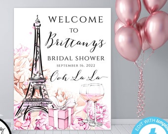 Eiffel Tower Paris Theme Welcome Sign Template for Bridal Shower, Printable French Wedding Shower Sign, Bridal Shower Decor Welcome, WSP