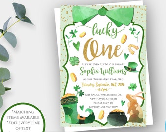 Lucky One First Birthday Invitation Template, Lucky One Invitation, Lucky One First Birthday, St. Patrick's Day Birthday Party for Girl BPLO