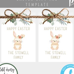 Easter Favor Tag Template, Easter Bunny Tag Personalized with Greenery, Simple Easter Thank You Tag, Easter Egg Hunt Tag Easter Sunday Tag,