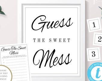 Guess The Sweet Mess Baby Shower Game Template, Printable Baby Sprinkle, Gender Neutral Baby Shower Activity, Editable Shower Game, BSBAW