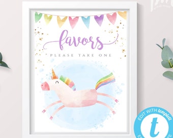 Unicorn Favors Sign Printable Template for Girl's Birthday, Unicorn Party, Magical Birthday, Rainbow Gold Glitter Sign, Unicorn Decor, BPU