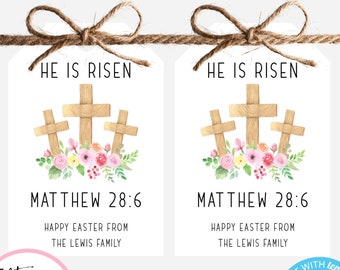 He is Risen Easter Tag Template, Christian Church Tag Personalized, Church Easter Tag, Religious Favor Tag, Easter Sunday Tag With Cross