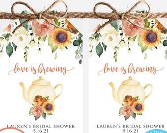 Fall Bridal Shower Favor Tag Template, Sunflower Tag Personalized, Love is Brewing Thank You Tag, Editable Shower Favor Tag, Boho Tag, SBS