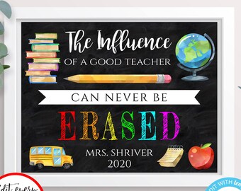 Gift for Teacher, Teacher Appreciation Sign Template, Thank You Teacher Sign, The Influence of Good Teacher Can Never Be Erased, PTA Gift TA