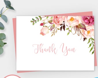 Peach Floral Thank You Card Printable, Thank You Card Template, Editable Template, Instant Download, DIY Funeral Thank You Card PDF, PFF3