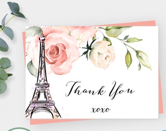 Paris birthday Flower Stickers PARIS Paris Bridal Shower Thank You Card Personalized Gift French Baby Shower Paris Greeting Cards