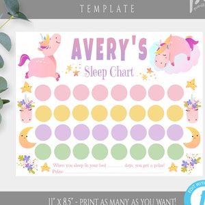 Sleep Chart Toddler Template for Girl, Unicorn Sleep Reward Chart, Toddler Routine, Sleep Training Printable Stay In Bed Sticker Chart