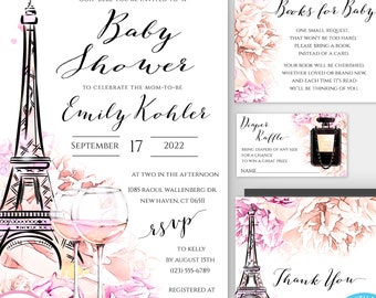 Paris Baby Shower Template Invitation Set, French Baby Shower Invite, Eiffel Tower Invitation, Printable Shower Invite, Ooh La La Bebe, BSPP