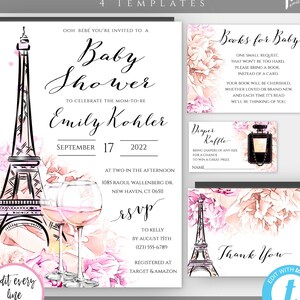 Paris Baby Shower Template Invitation Set, French Baby Shower Invite, Eiffel Tower Invitation, Printable Shower Invite, Ooh La La Bebe, BSPP
