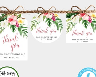Tropical Bridal Shower Thank You Tag Template, Tag Personalized, Summer Shower Favor Tag, Hawaiian Welcome Bag Tag, Wedding Shower Tags WST2
