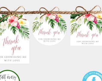 Tropical Bridal Shower Thank You Tag Template, Tag Personalized, Summer Shower Favor Tag, Hawaiian Welcome Bag Tag, Wedding Shower Tags WST2