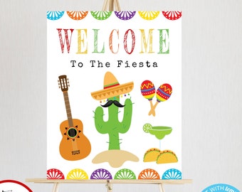 Modello di cartello di benvenuto per Fiesta Baby Shower, cartello di benvenuto per Taco Shower, cartello per poster di cactus, download del cartello di benvenuto per baby shower messicano, BSTF