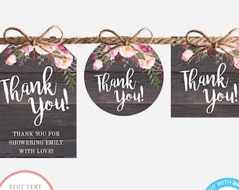 Rustic Floral Thank You Favor Tag Template, Gift Tags Printable, Tags Personalized, Shower Favor Tags, Baby Shower Tag, BSRF3