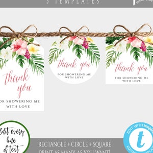 Tropical Bridal Shower Thank You Tag Template, Tag Personalized, Summer Shower Favor Tag, Hawaiian Welcome Bag Tag, Wedding Shower Tags WST2