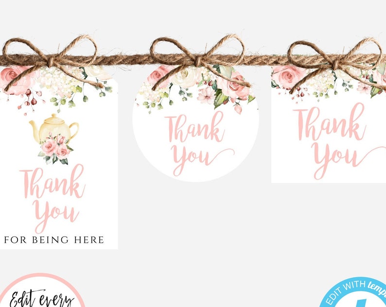 Pink Floral Favor Tag Template A Baby is Brewing Tag Personalized Editable Tea Thank You Tag for Girl Baby Shower Welcome Bag