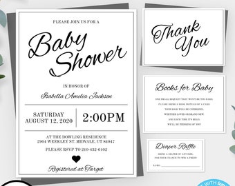 Modern Baby Shower Invitation Template, Gender Neutral Baby Shower Invite, Simple Baby Shower Invite Printable, Instant Download, BSBAW