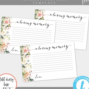 Rose + Peach Floral Funeral Keepsake Template, Carte mémoire aimante imprimable, modifiable Partager une carte mémoire, Carte commémorative bricolage imprimable, PFF4