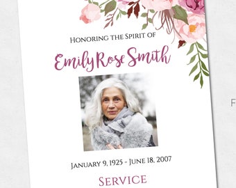 Funeral Program, Memorial Program, Memorial Service Funeral Template, Order Of Service Printable, Foldable Funeral Program Template, Floral