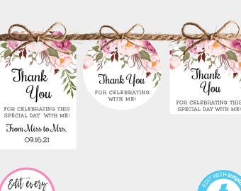 Floral Boho Bridal Shower Thank You Tag Template, Wedding Shower Favor Tag, Bridal Shower Favor Tags, DIY Edit + Print Gift Tag, WSBH