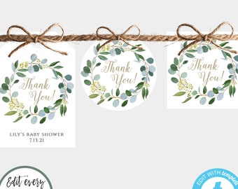 Greenery Favor Tags Template Set, Thank You Gift Tags Printable, Tags Personalized, Thank You Tag, Shower Favor Tags Welcome Bag Tag BSG