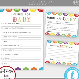 Fiesta Baby Shower Keepsake Template Set, Wishes for Baby, Advice for Mommy, Predictions for Baby, Mexican Baby Shower, Cactus Shower, BSTF